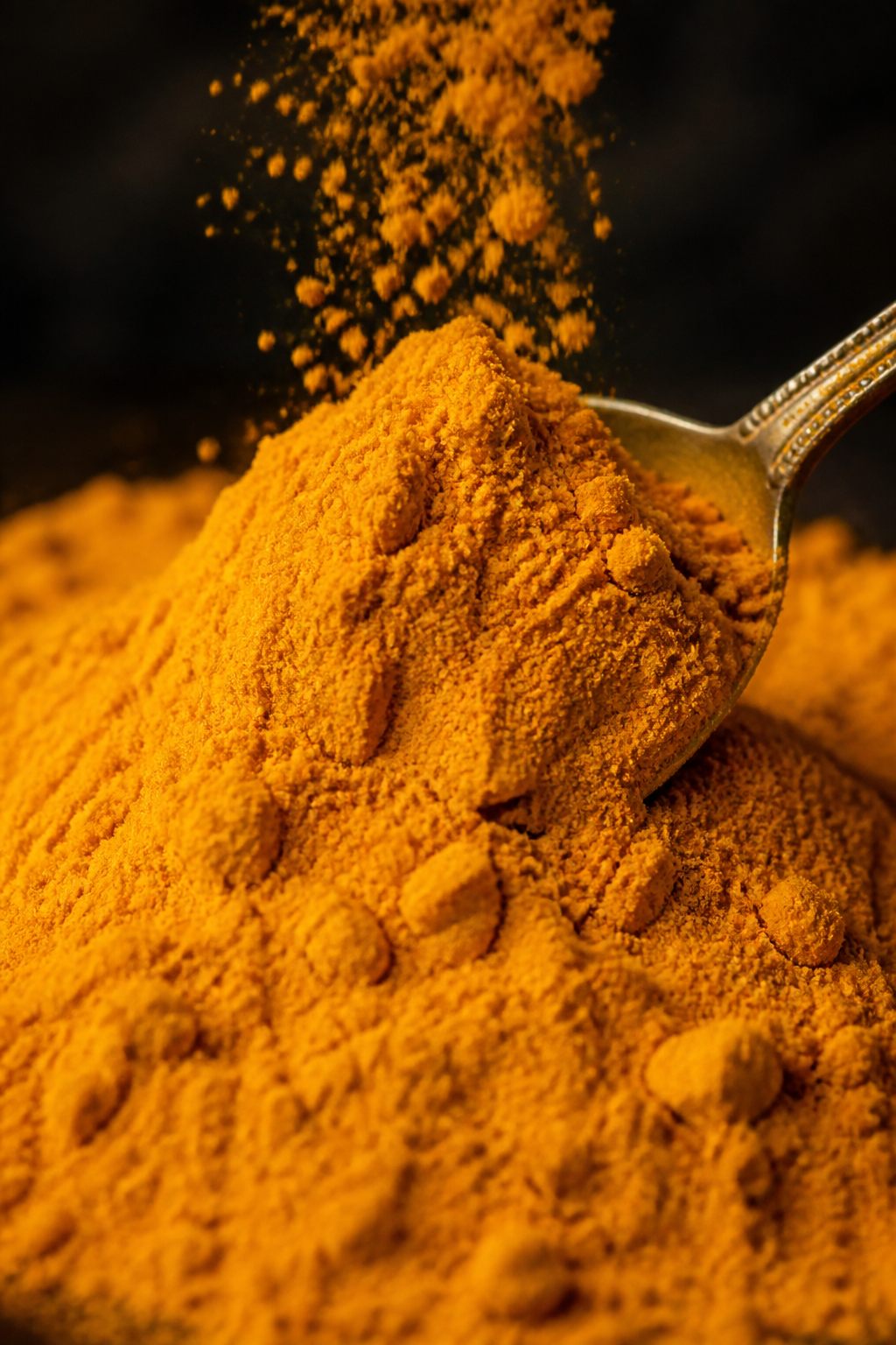 Close-up of golden turmeric powder